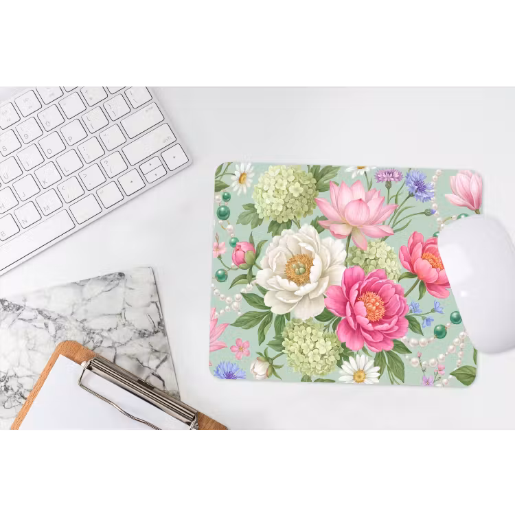 Bloemen - Patroon - Botanisch - Groen muismat rubber klein -witbureau