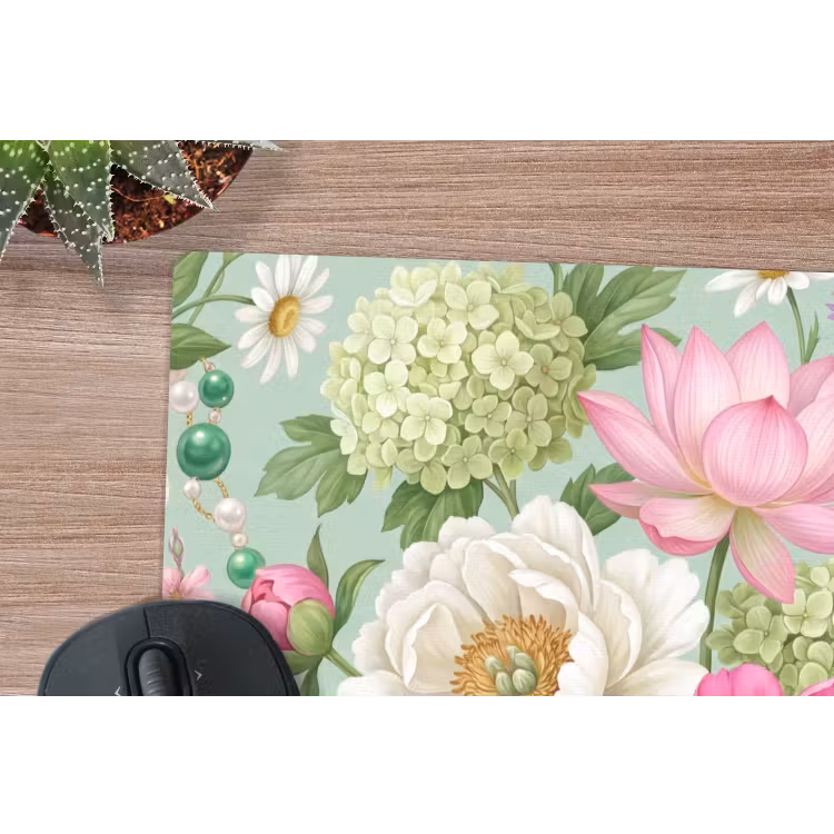 Bloemen - Patroon - Botanisch - Groen muismat rubber klein -closeup