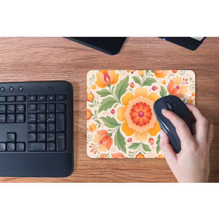 Bloemen - Patroon - Decoratief - Oranje muismat rubber klein -toetsenbord