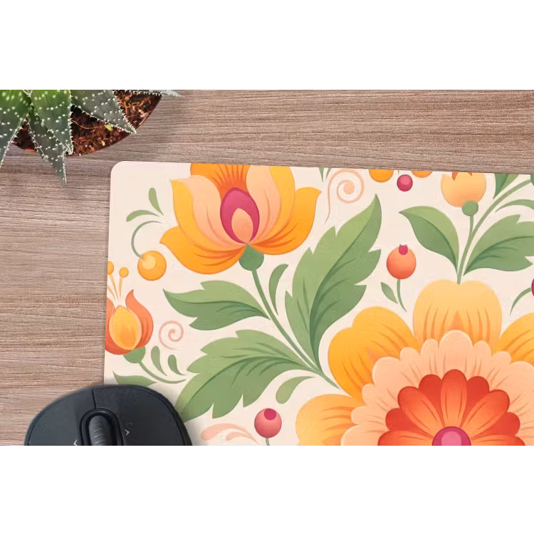 Bloemen - Patroon - Decoratief - Oranje muismat rubber klein -closeup