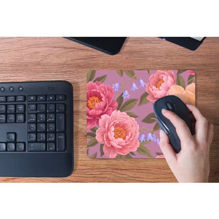 Bloemen - Patroon - Illustratie - Roze muismat rubber klein -toetsenbord