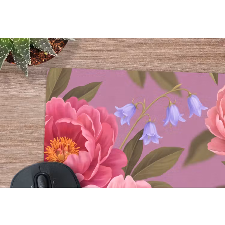 Bloemen - Patroon - Illustratie - Roze muismat rubber klein -closeup