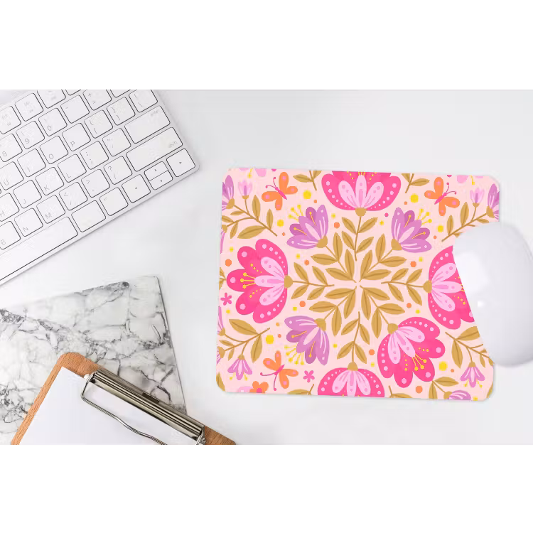 Bloemen - Patroon - Natuur - Abstract - Roze muismat rubber klein -witbureau