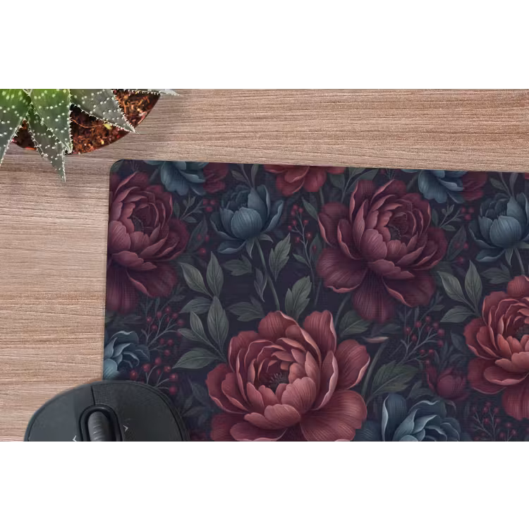 Bloemen - Patroon - Natuur - Klassiek - Donker muismat rubber klein -closeup