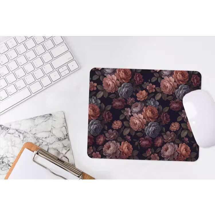 Bloemen - Patroon - Vintage - Donker - Roze muismat rubber klein -witbureau