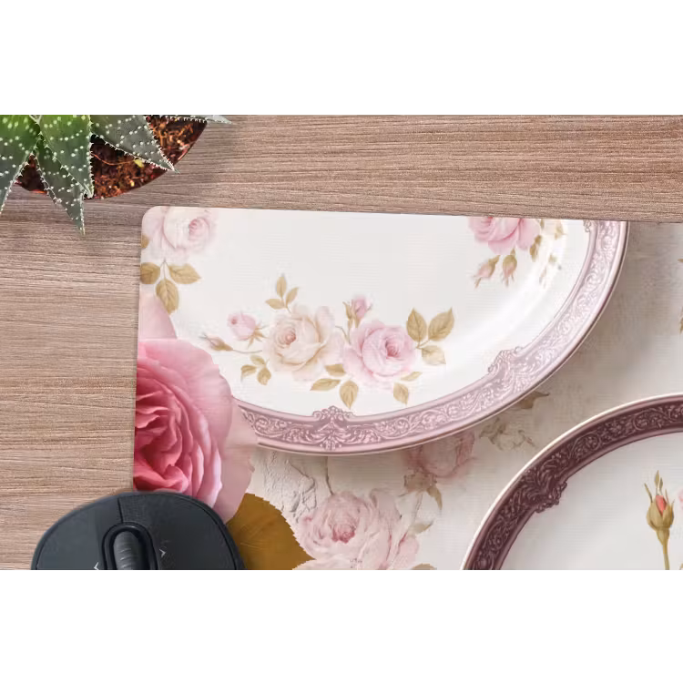 Bloemen - Patroon - Vintage - Roze - Decoratie muismat rubber klein -closeup
