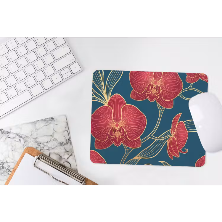 Muismat - Bloemen - Rood - Goud - Bloemen - Rood - Goud muismat rubber klein