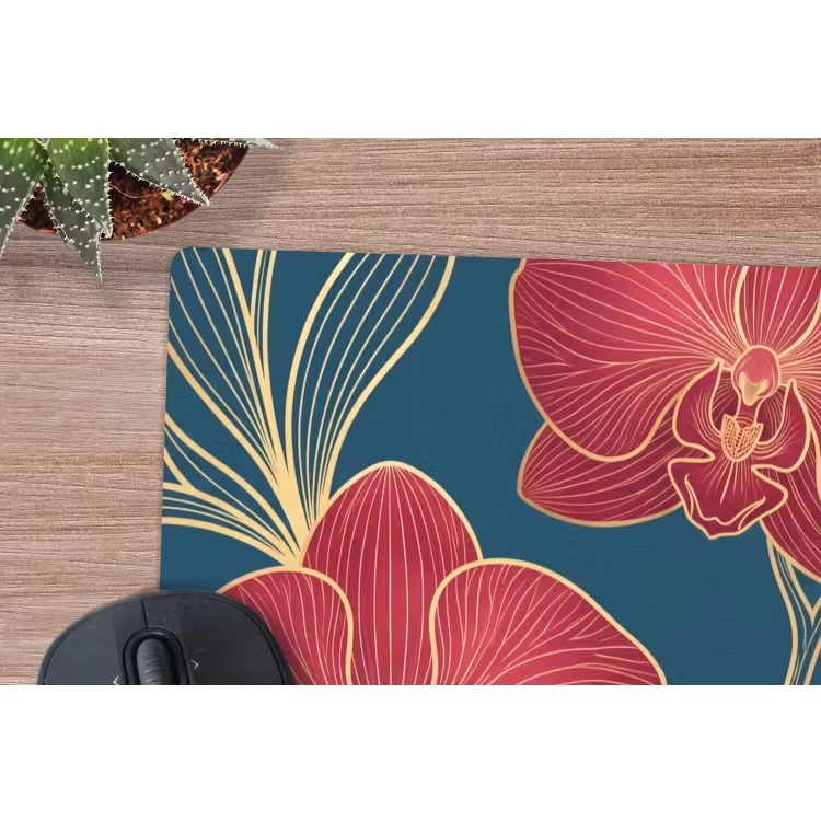 Muismat - Bloemen - Rood - Goud - Bloemen - Rood - Goud muismat rubber klein