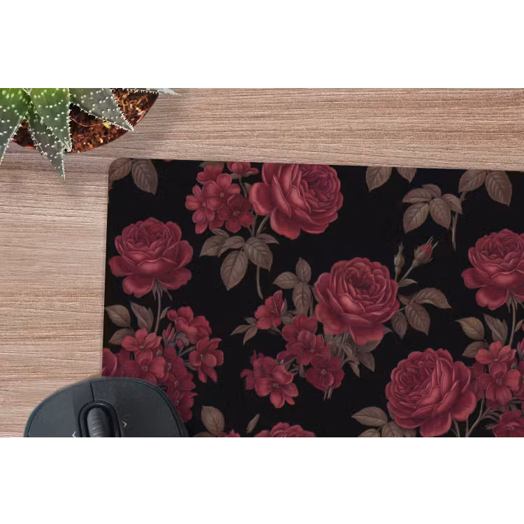 Bloemen - Roos - Patroon - Klassiek - Rood muismat rubber klein -closeup