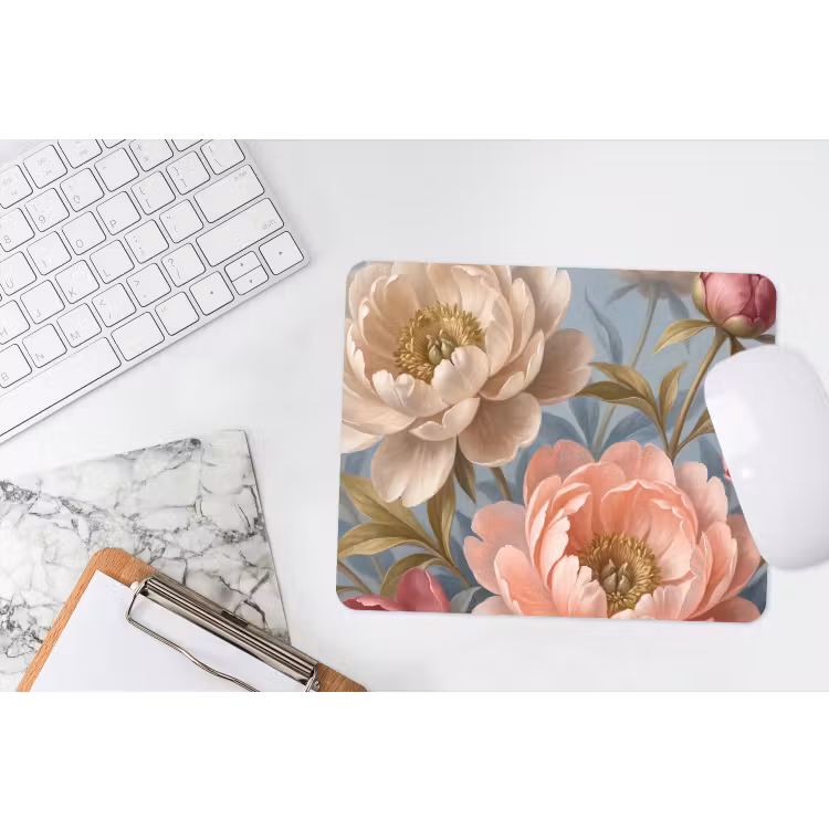 Bloemen - Roze - Beige - Modern - Natuur muismat rubber klein -witbureau