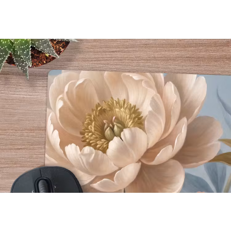 Bloemen - Roze - Beige - Modern - Natuur muismat rubber klein -closeup