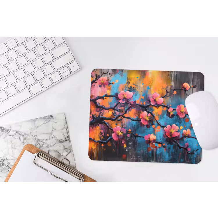 Bloemen - Tak - Abstract - Roze muismat rubber klein -witbureau