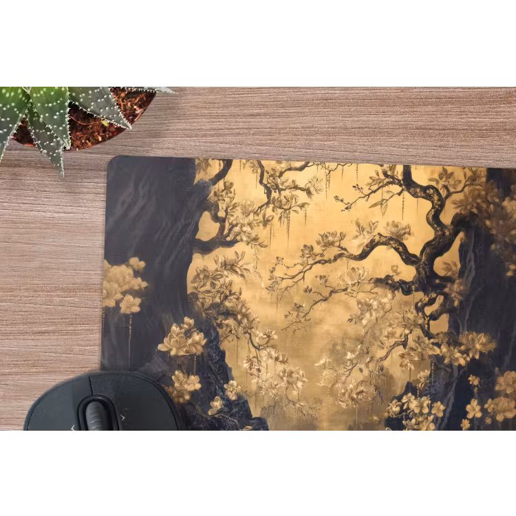 Bloemen - Takken - Goud - Sierlijk muismat rubber klein -closeup