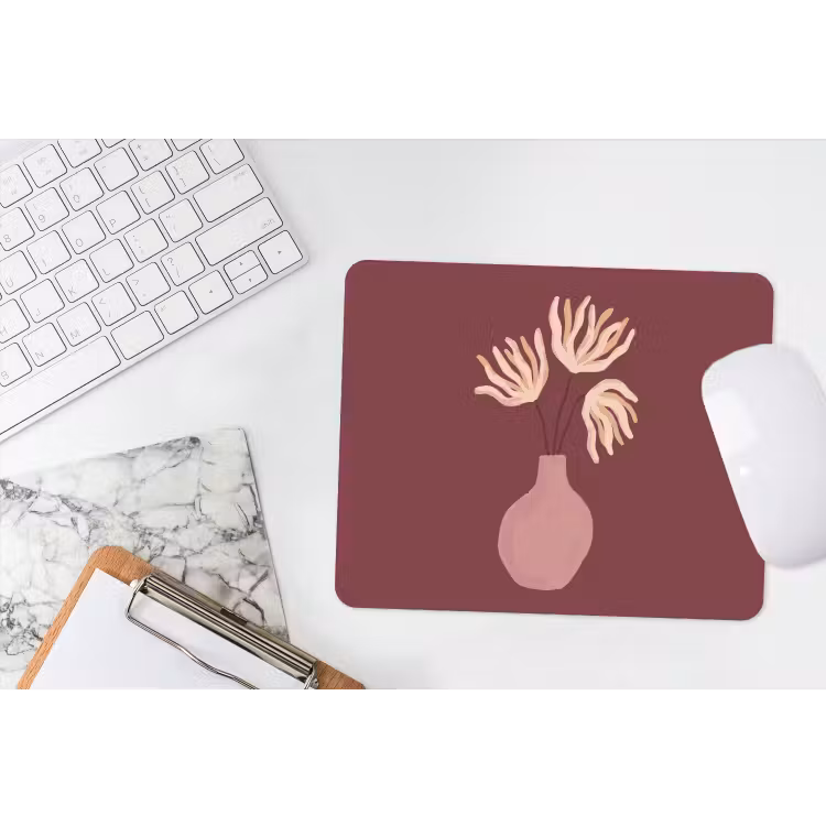 Bloemen - Vaas - Abstract - Modern - Aardetinten muismat rubber klein -witbureau