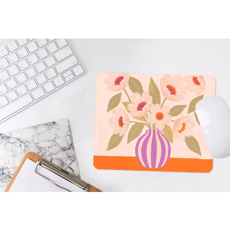 Bloemen - Vaas - Abstract - Paars - Oranje muismat rubber klein -witbureau