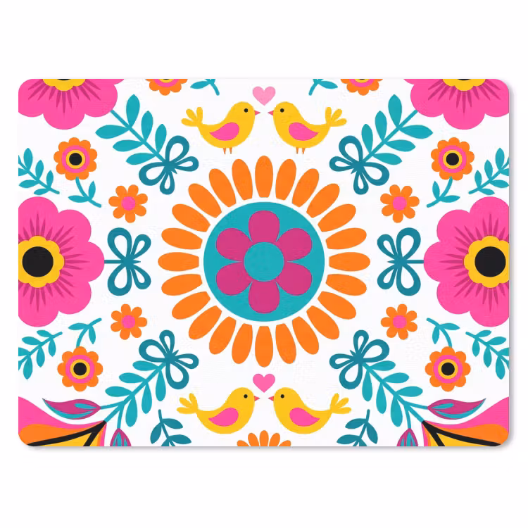 Bloemen - Vogel - Patroon - Kleurrijk - Modern muismat rubber klein -3d