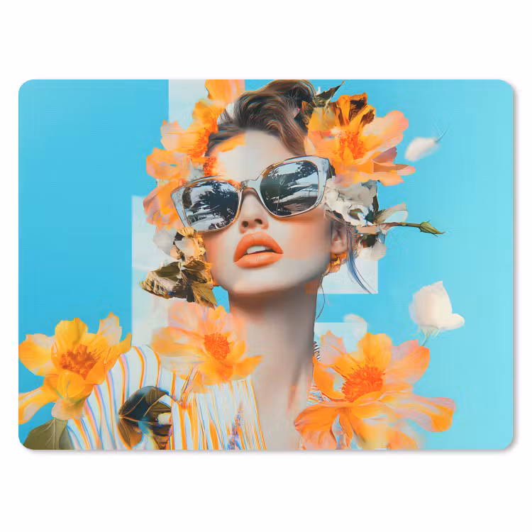 Bloemen - Vrouw - Zonnebril - Blauw muismat rubber klein -3d