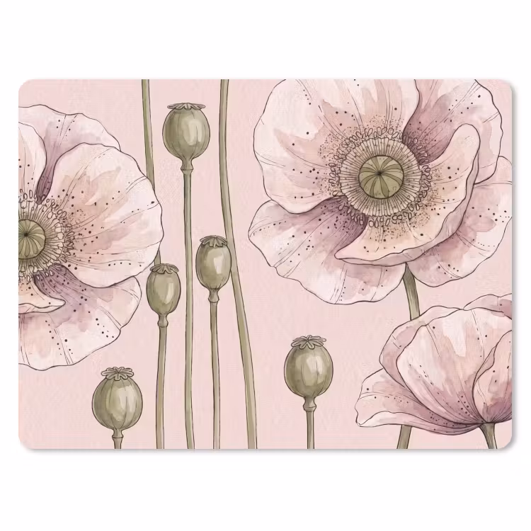 Bloemen - Zomer - Natuur - Aquarel - Roze muismat rubber klein -3d