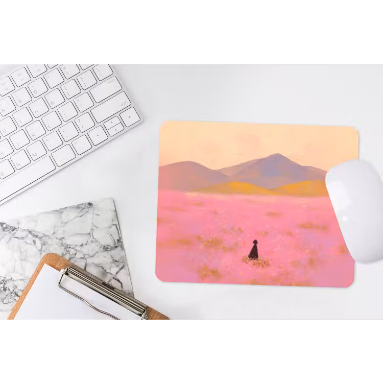 Bloemenweide - Heuvels - Silhouet - Roze muismat rubber klein -witbureau