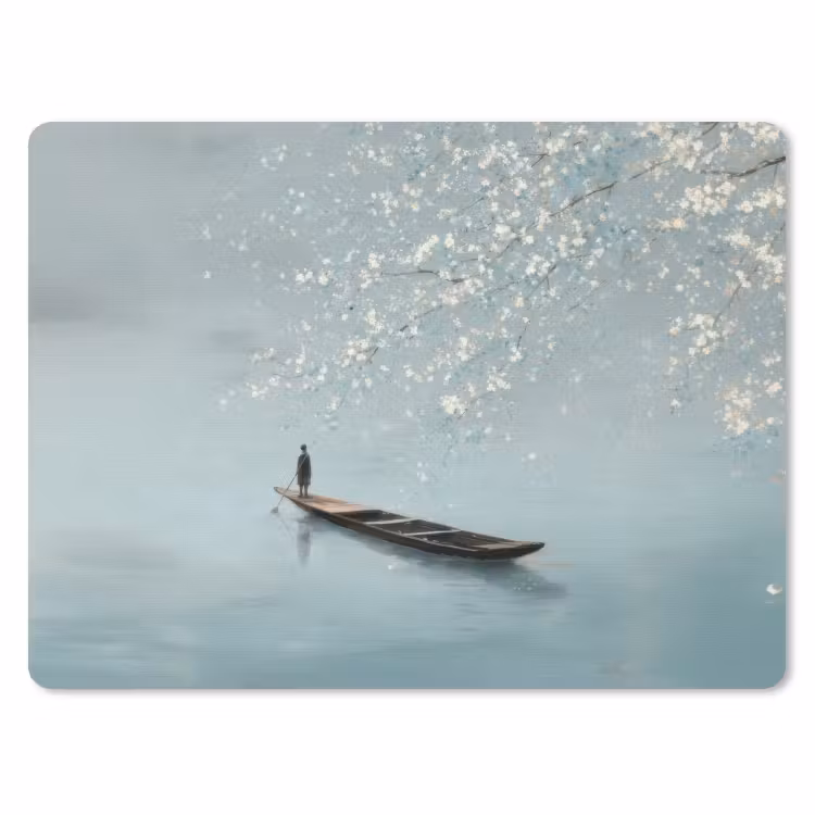 Bloesems - Minimalistisch - Wateroppervlak - Boot muismat rubber klein -3d