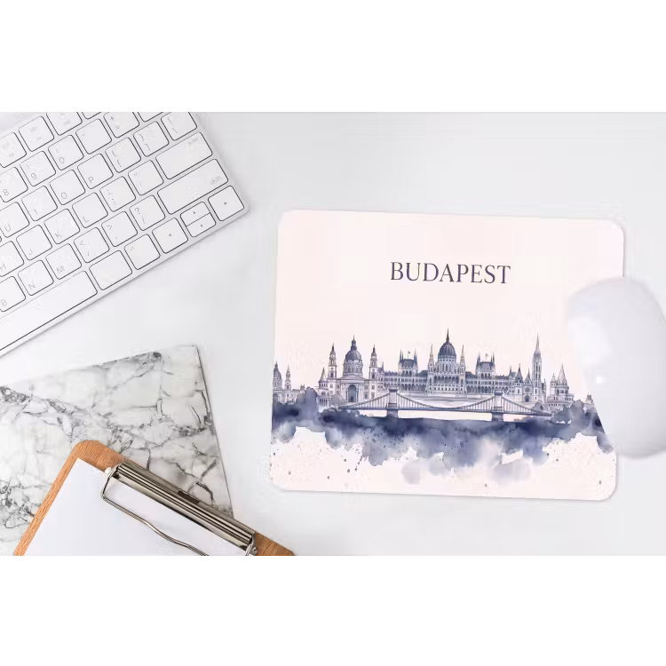 Boedapest - Skyline - Architectuur - Aquarel - Blauw muismat rubber klein -witbureau