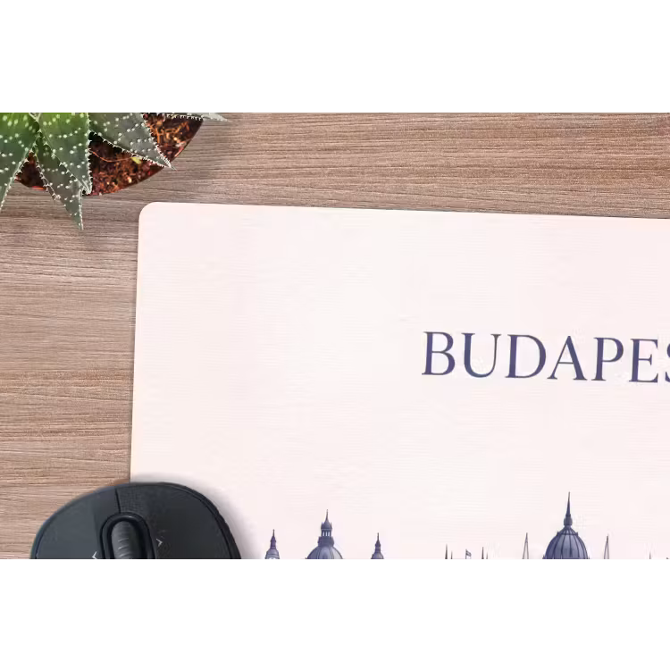 Boedapest - Skyline - Architectuur - Aquarel - Blauw muismat rubber klein -closeup
