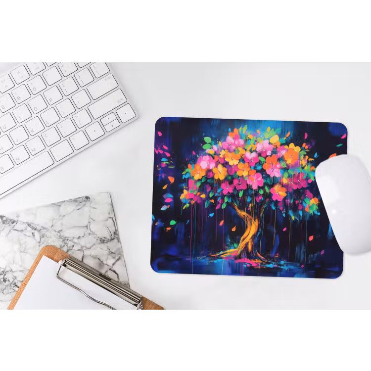 Boom - Bloemen - Magisch - Gekleurde muismat rubber klein -witbureau