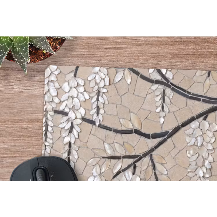 Boom - Bloemen - Mozaïek - Kunst - Wit muismat rubber klein -closeup