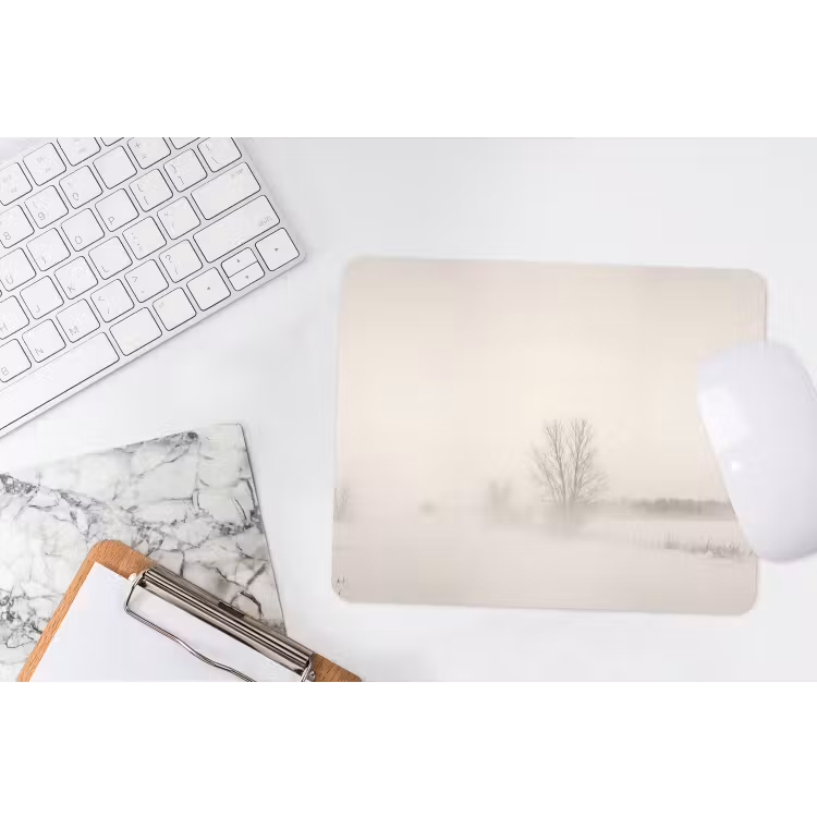 Boom - Mist - Sneeuw - Winter - Minimalistisch muismat rubber klein -witbureau