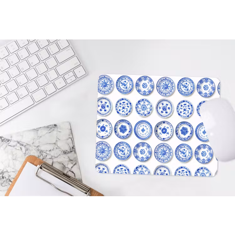 Borden - Bloemen - Patroon - Blauw muismat rubber klein 262 -witbureau