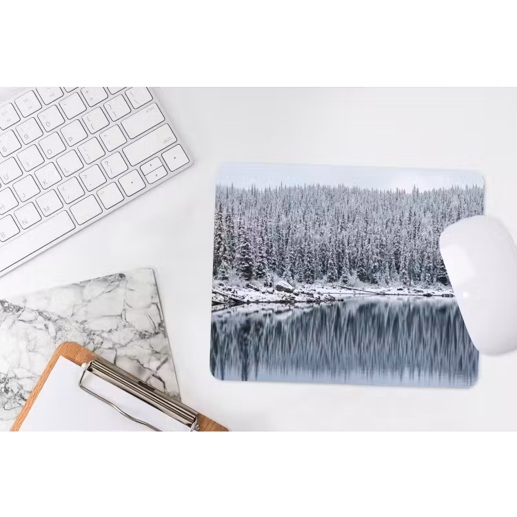 Bos - Reflectie - Meer - Winter - Serene muismat rubber klein -witbureau
