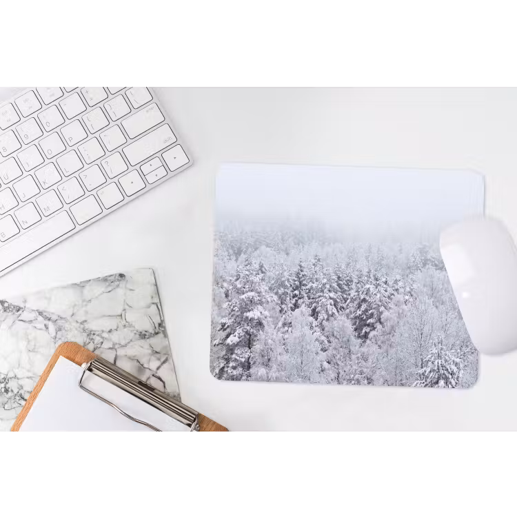 Bos - Sneeuw - Winter - Natuur - Wit muismat rubber klein -witbureau