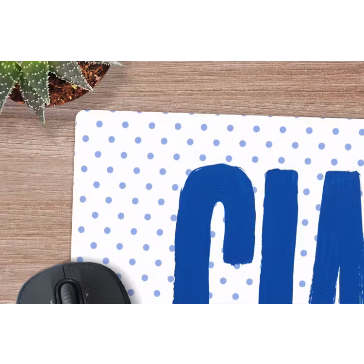 Ciao - Blauw - Stippen muismat rubber klein -closeup