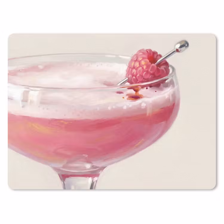 Cocktail - Framboos - Drank - Modern - Roze muismat rubber klein -3d