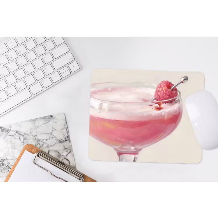 Cocktail - Framboos - Drank - Modern - Roze muismat rubber klein -witbureau