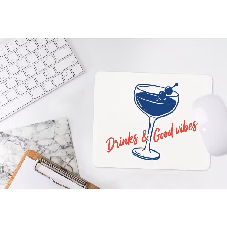 Cocktail - Glas - Illustratie - Blauw - Wit muismat rubber klein -witbureau