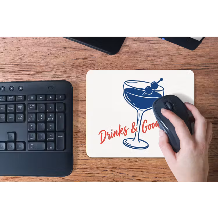 Cocktail - Glas - Illustratie - Blauw - Wit muismat rubber klein -toetsenbord