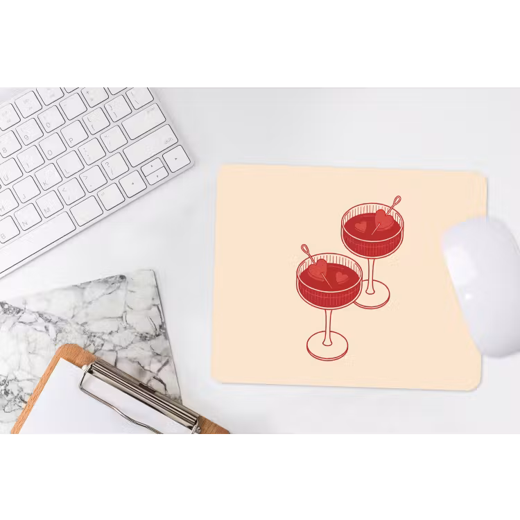 Cocktail - Hartjes - Liefde - Illustratie - Rood muismat rubber klein -witbureau
