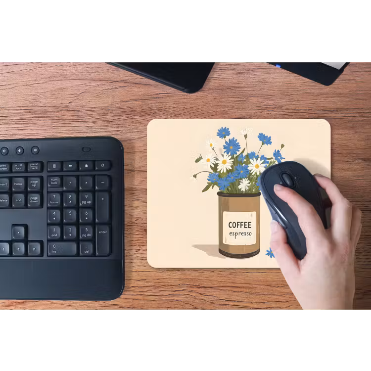 Coffee - Blik - Minimalistisch - Bloemen muismat rubber klein -toetsenbord