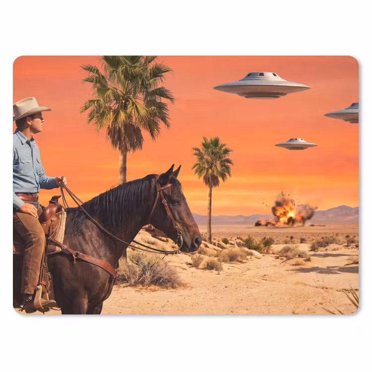 Muismat - Cowboy - Paard - Woestijn - Cowboy - Paard - Woestijn muismat rubber klein