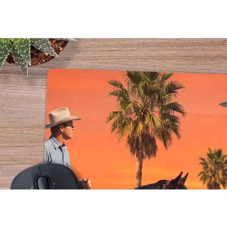 Muismat - Cowboy - Paard - Woestijn - Cowboy - Paard - Woestijn muismat rubber klein