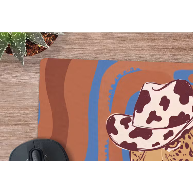 Dieren - Cowboyhoed - Modern - Illustratie - Bruin muismat rubber klein -closeup
