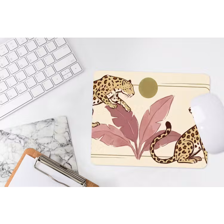 Dieren - Kat - Jungle - Illustratie - Beige muismat rubber klein -witbureau