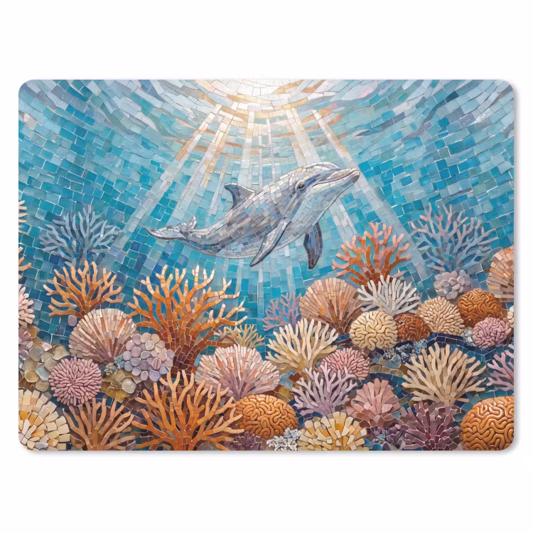 Dieren - Mozaïek - Oceaan - Koraal - Blauw muismat rubber klein -3d