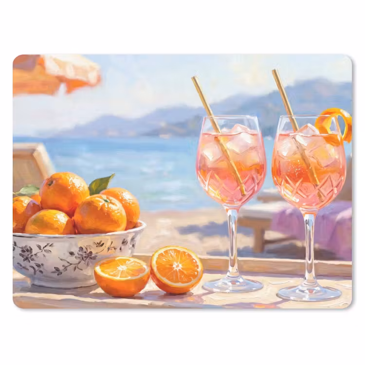 Drank - Glazen - Strand - Zomer - Oranje muismat rubber klein -3d