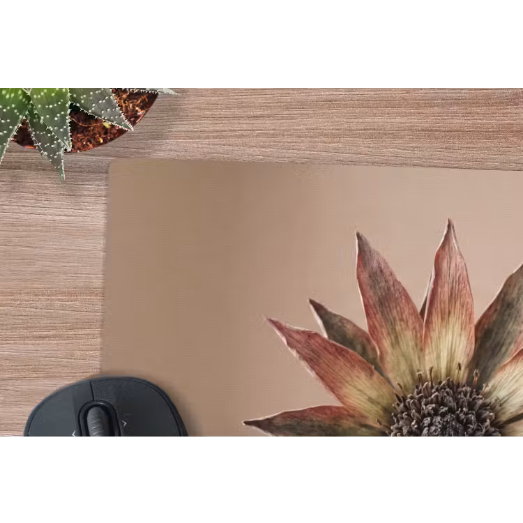 Droogbloem - Protea - Vintage - Beige - Rustiek muismat rubber klein -closeup