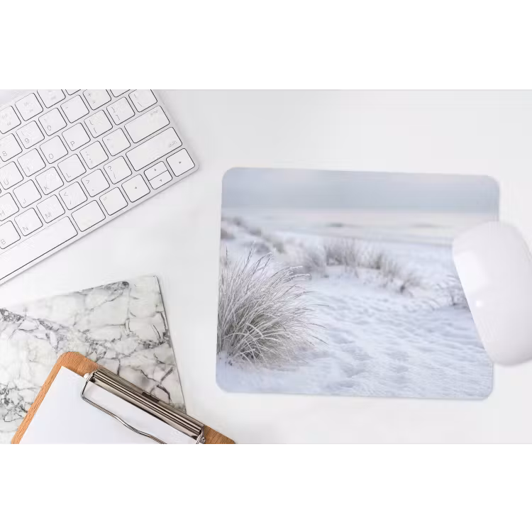 Duinen - Sneeuw - Strand - Winter - Serene muismat rubber klein -witbureau