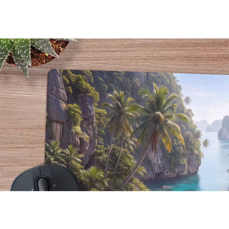 Eiland - Tropisch - Water - Palmbomen - Natuur muismat rubber klein -closeup