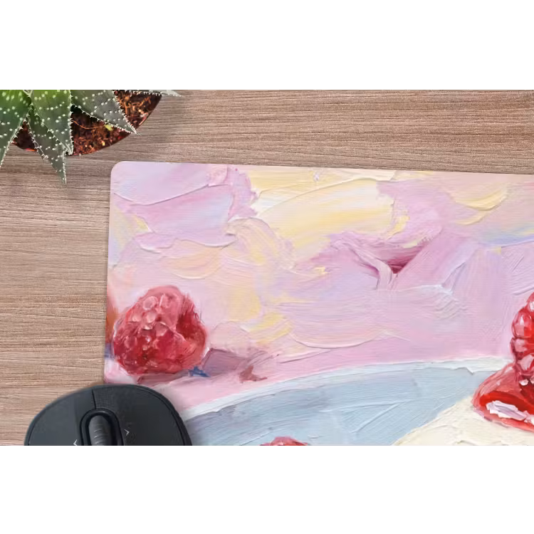 Eten - Cheesecake - Bessen - Abstract - Roze muismat rubber klein -closeup