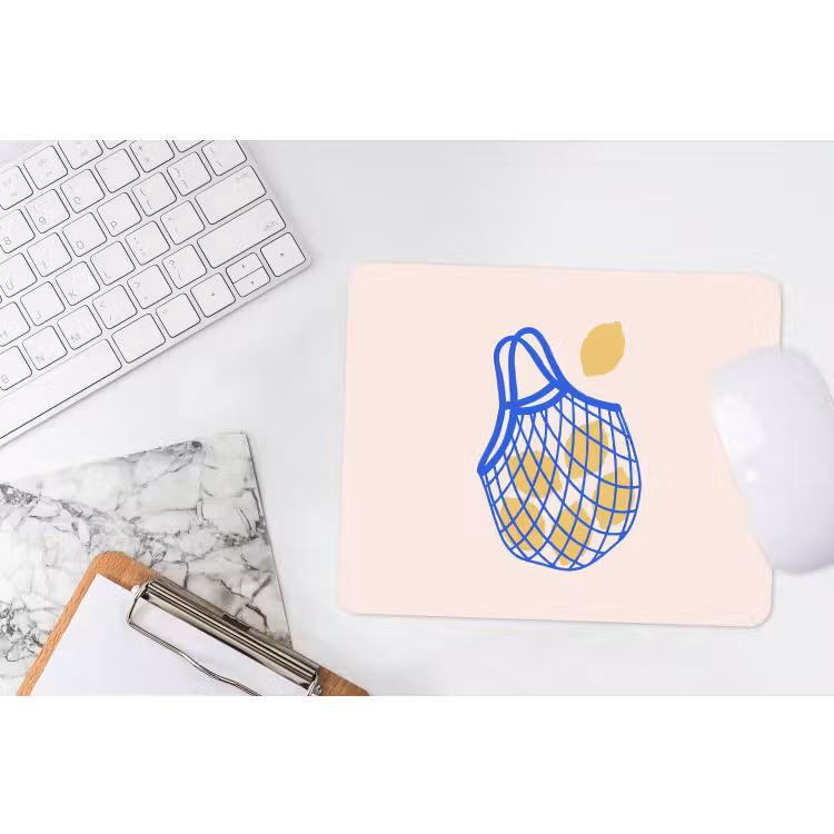 Eten - Citroen - Boodschappen - Abstract - Geel - Blauw muismat rubber klein -witbureau